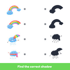 Wall Mural - Matching game for kids preschool and kindergarten age. Find the correct shadow. Cute weather.