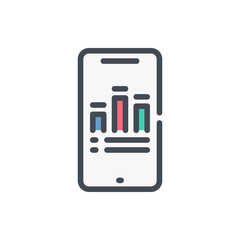 Fototapete - Mobile phone business chart color line icon. Smartphone statistics vector outline colorful sign.
