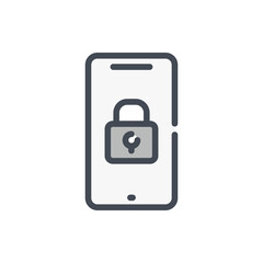 Poster - Mobile phone with lock color line icon. Smartphone protection vector outline colorful sign.