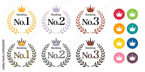 Obraz W Ramie ランキング王冠月桂樹のベクターアイコンイラスト白背景 Ranking Korona Ilustracja Fototapety Foteks