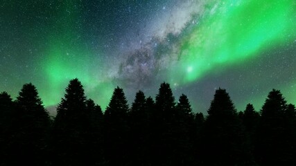 night pine trees northern lights winter landscape
