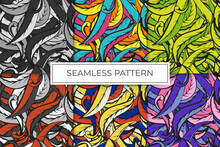 Collection Of Seamless Patterns Of Floral Patterns From Simple Lines Multicolor