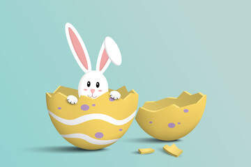 Wall Mural - Easter concept background. Rabbit in Easter egg broken. 