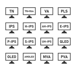Fototapete - Types of LCD matrices icon set, monitor matrix display - IPS, VA, TN, OLED