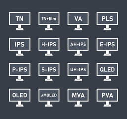 Fototapete - monitor matrix icon set, types of LCD matrices - IPS, VA, TN, OLED