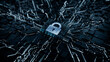 © RocknRoller Studios - Security Technology Concept with lock symbol on a Microchip. Data flows from the CPU across a Futuristic Motherboard. 3D render.