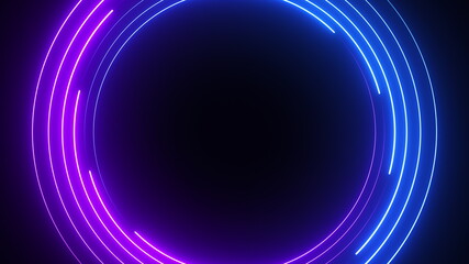 Wall Mural - Blue and purple neon circles abstract futuristic hi-tech motion background. Video animation Ultra HD 4K 3840x2160