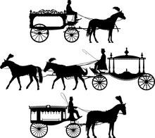 Three Different Horse Drawn Hearse Carriage Vector Silhouette 