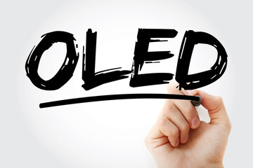 Poster - OLED - Organic Light-Emitting Diode acronym with marker, technology concept background