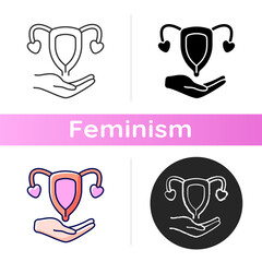 Sticker - Sexual and reproductive rights icon. Feminism movement. Establishing social justice. Expansion of the rights of women. Linear black and RGB color styles. Isolated vector illustrations