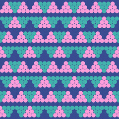 Poster - Spring seamless geometric pattern with the image of beads, balls, pyramids, coins. Vector design for web banner, business presentation, brand package, fabric, print, wallpaper, postcard.