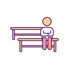Person Sitting On Bench RGB Color Icon. Human Visiting Catholic Church Service. Social Distance. Man Alone On Seat. Waiting Outdoors. Relaxation And Rest. Isolated Vector Illustration