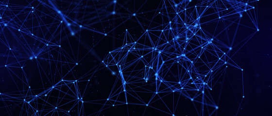 Poster - abstract futuristic - technology with polygonal shapes on dark blue background. design digital techn