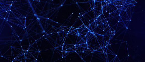 Poster - abstract futuristic - technology with polygonal shapes on dark blue background. design digital techn