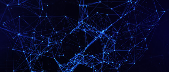 Poster - abstract futuristic - technology with polygonal shapes on dark blue background. design digital techn