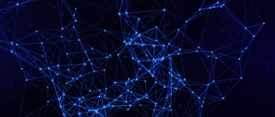 Poster - abstract futuristic - technology with polygonal shapes on dark blue background. design digital techn