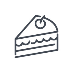 Poster - Piece of cake line icon. Chocolate cake with cream and cherry vector outline sign.