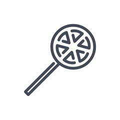 Poster - Orange and lemon lollypop line icon. Sour candy on stick vector outline sign.