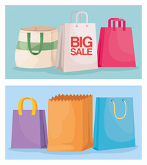 six shopping bags set icons