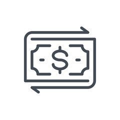 Poster - Send money and Cashback line icon. Dollar banknote with arrows vector outline sign.
