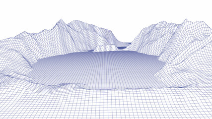 Leinwandbilder - Wireframe landscape background. Digital landscape for presentations. Cyberspace grid. Vector illustration.