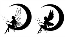 Collection Of Silhouettes Of A Fairy. Isolated On White.