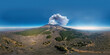 360 degree virtual reality panorama of the eruption of the Etna volcano by day 4 March 2021. Paroxysm on Etna in Sicily. Lava flow inside the Valle del Bove.