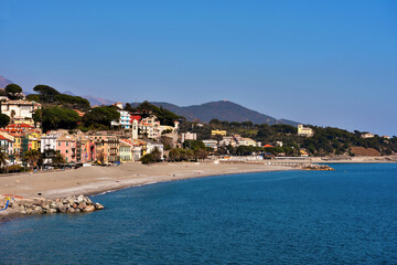 Poster - panorama and beach of Celle Ligure Italy