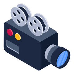 Poster - 
Digital camera in isometric style icon, capturing device 

