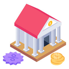 Sticker - 
Icon design of bank building, financial institute in isometric style 

