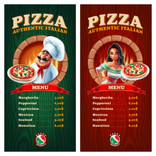 Pizza Menu With Girl And Italian Chef