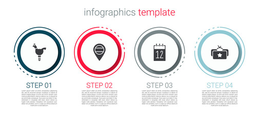 Canvas Print - Set Cockerel lollipop, Location Russia, Calendar 12 june and Ushanka. Business infographic template. Vector.