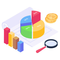 Sticker - 
Icon of business report in modern isometric style

