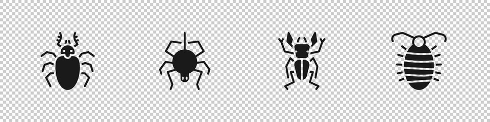 Sticker - Set Beetle deer, Spider, and Larva insect icon. Vector.