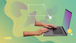 © Laura Reyero/ADDICTIVE STOCK - Conceptual contemporary art collage. Hands drawing a vector square in a computer.