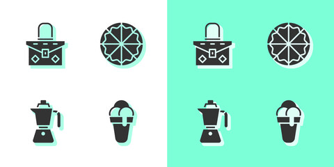 Wall Mural - Set Ice cream, Handbag, Coffee moca pot and Pizza icon. Vector.