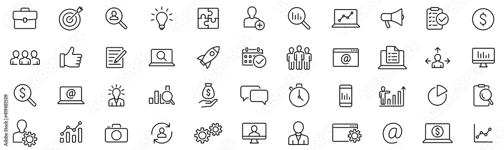 Business and management line icons set. Vector - obrazy, fototapety, plakaty 
