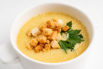 vegetable cream soup with croutons