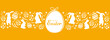 Orange happy easter greeting card with easter eggs and rabbits. Minimalist design for packing banner header
