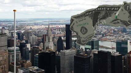 Wall Mural - USA dollar flag over the New York city