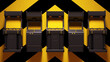 Yellow Black Arcade Machines with Yellow an Black Chevron Background 3d illustration render	
