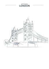 Wall Mural - London cityscape line vector. sketch style Britain landmark illustration .