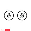 Mic, audio and sound mute line icon. Simple outline style for Video Conference, Webinar and Video chat. Vector illustration isolated on white background. Editable stroke EPS 10