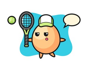 Wall Mural - cartoon character of egg as a tennis player