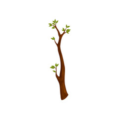 Poster - Tree branch with green leaves isolated stylized limb of spring season. Vector natural stick with leaf foliage, symbol of growth, flat cartoon bush element. Plant branch with growing leaves