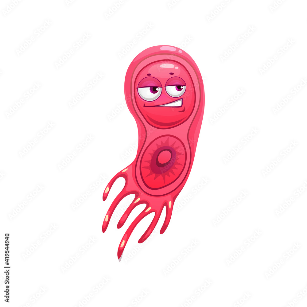 Cartoon virus cell vector icon, cute bacteria or germ character with ...