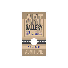 Wall Mural - Ticket to art gallery, numbered paper card with price to hall of art. Vector raffle coupon with date. Special voucher admission to visit exhibition, admit on performance or excursion in museum