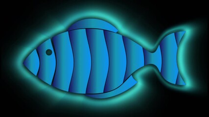 Wall Mural - animated fish logo glowing on a black background