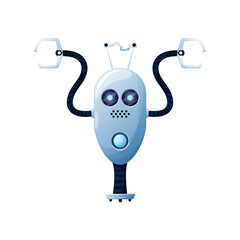 Poster - artificial intelligence robot with antenna on head isolated. vector plastic hi-tech digital characte