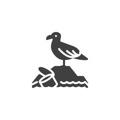 Plastic pollution seagull vector icon. filled flat sign for mobile concept and web design. Water plastic pollution glyph icon. Symbol, logo illustration. Vector graphics